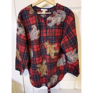 Partners Intimate Women's M Sleep Top Red‎ Rabbit Bear Button
